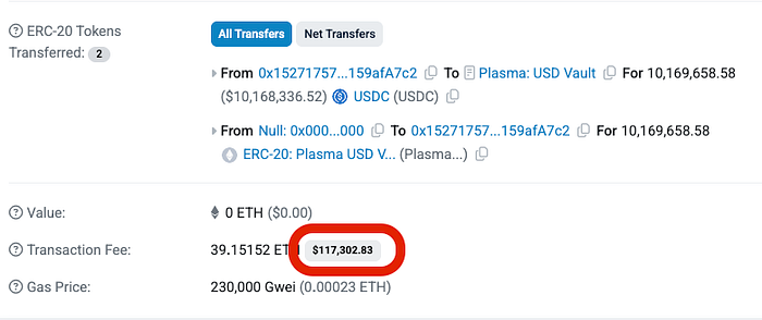 Plasma tranaction fee