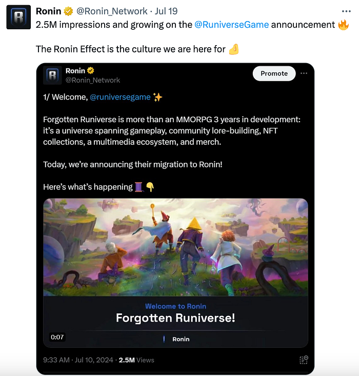 Ronin tweet about Runiverse game